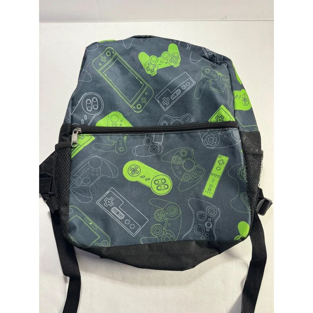 Video‎ Game Controller Print Backpack Neon Green Charcoal Gray School Bag